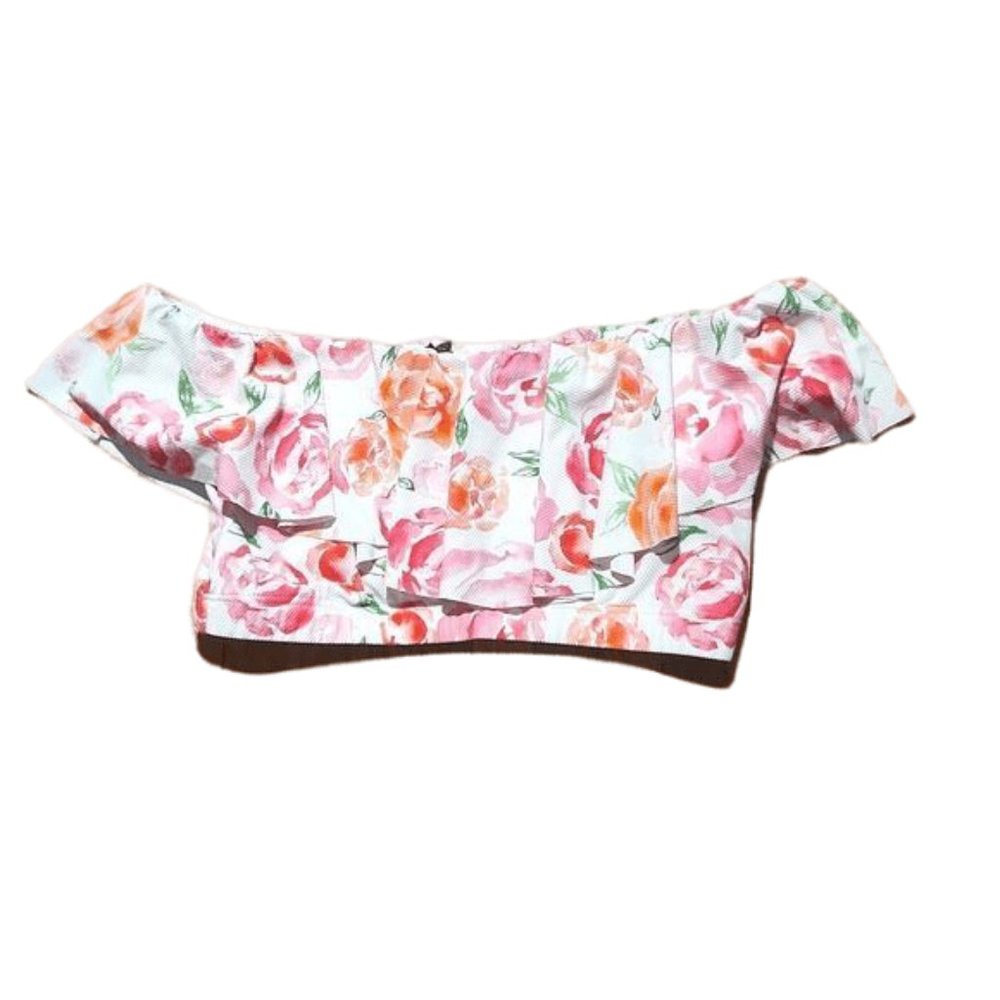 Unique Vintage Pink Floral Flower Swimsuit Top Bikini Size Medium Bathing Suit